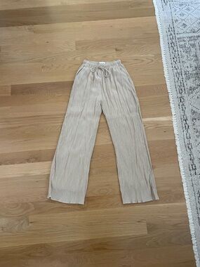 Abercrombie & Fitch Beige High Waisted Wide-Leg Drawstring Pants